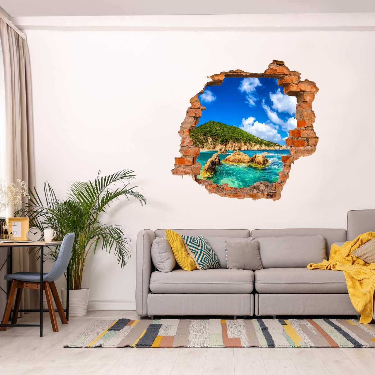 3D wall sticker lonely island, sea, clouds, rocks - Wall Decal M1147