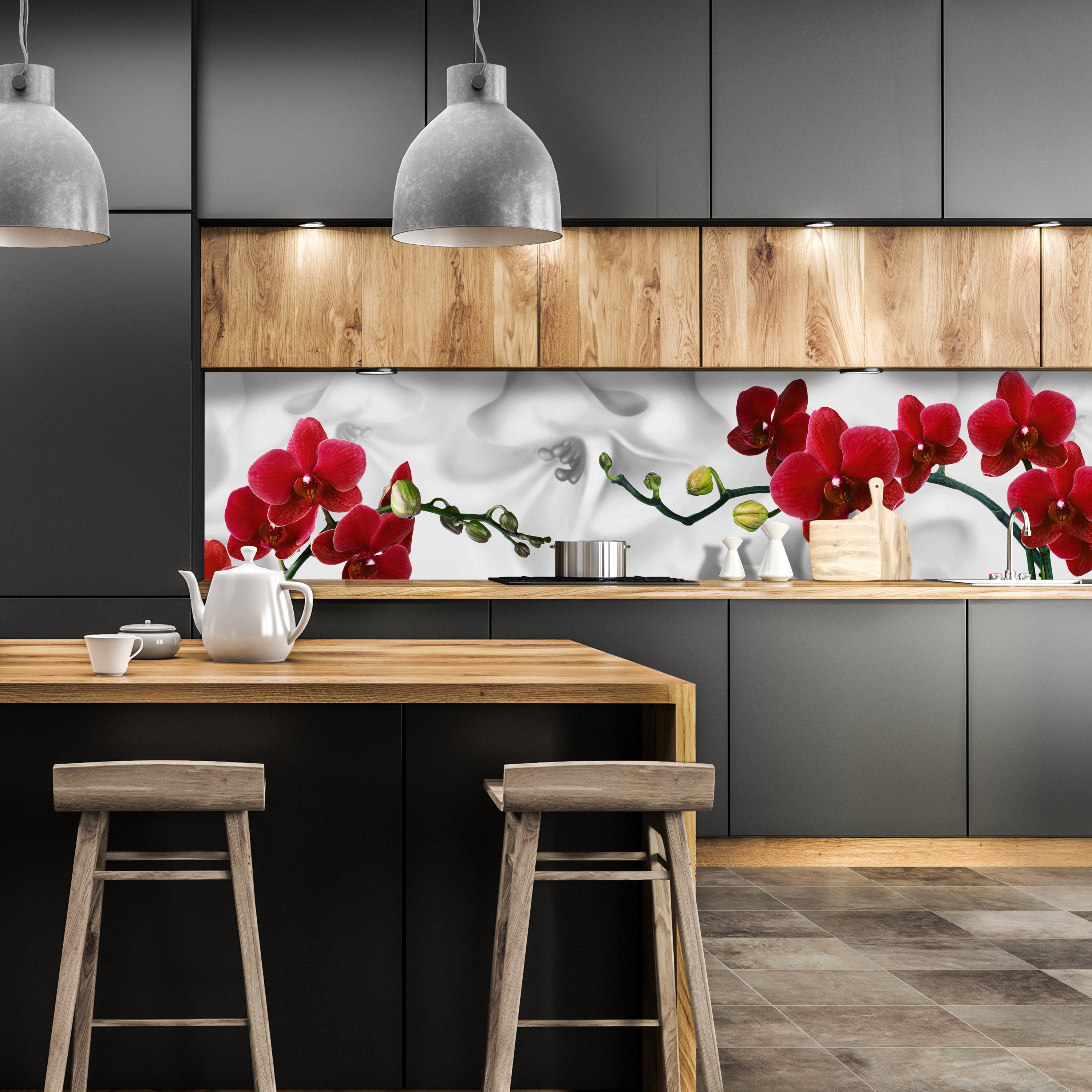 Küchenrückwand Orchideen Rot Weiß Pflanze Hintergrund M1148 entdecken - Bild 1