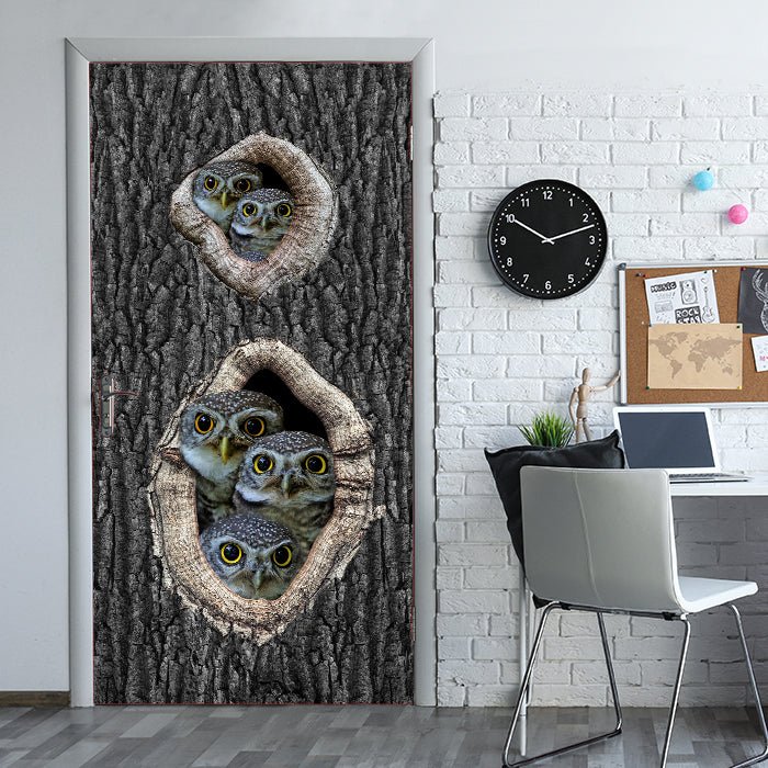 Türtapete Eulen im Baum, Familie, Vögel, Wald M1149 - Bild 1
