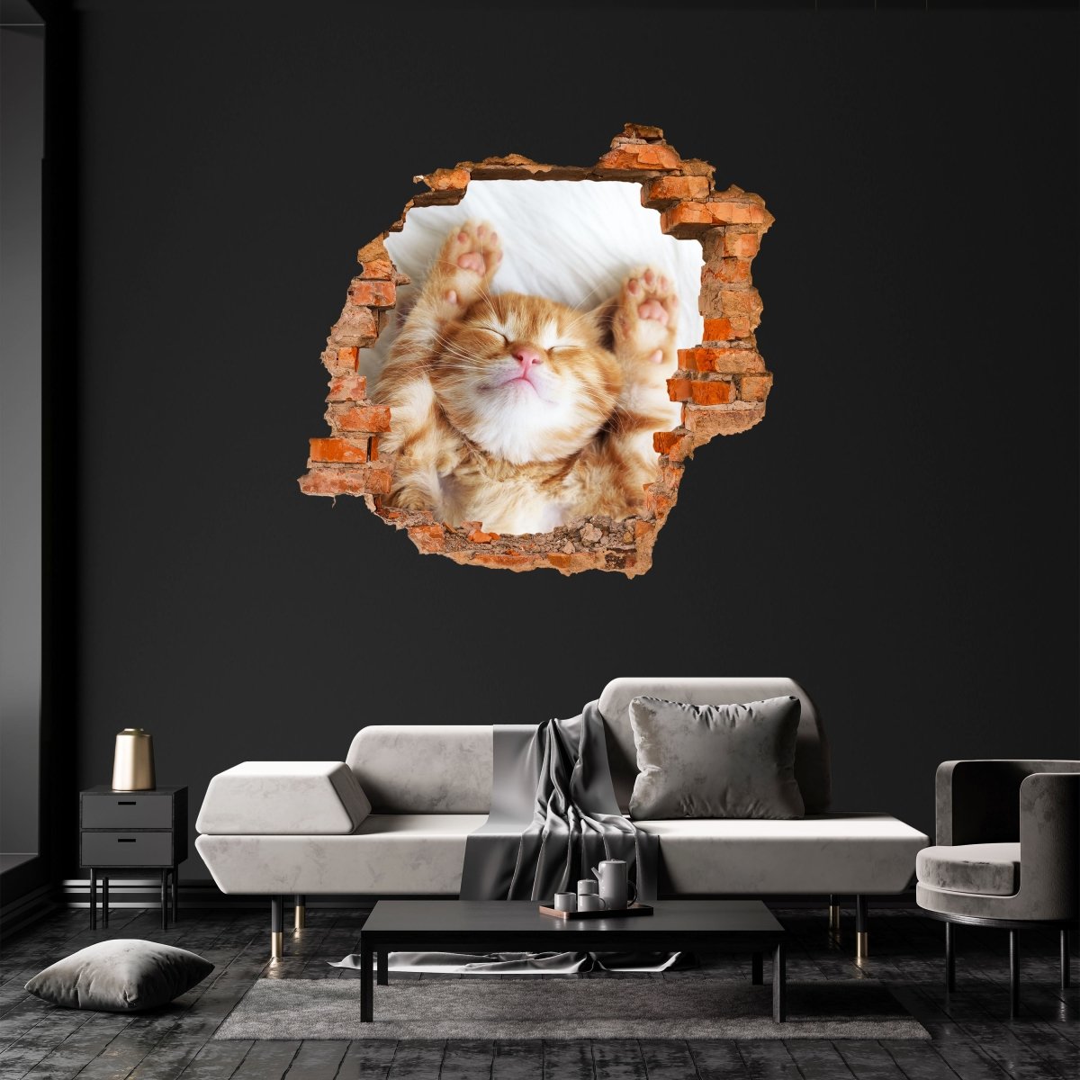 Sticker mural 3D chat endormi motif chaton tomcat - Wall Decal M1149