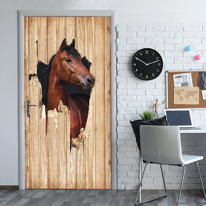 Türtapete braunes Pferd schaut durch Holzwand, 3D M1156 - Bild 1
