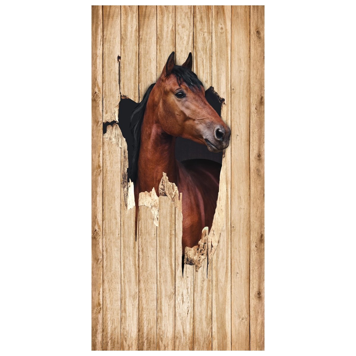 Türtapete braunes Pferd schaut durch Holzwand, 3D M1156 - Bild 2