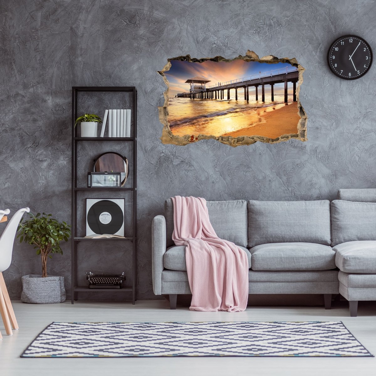 3D wall sticker pier into the sea, sunset - wall decal M1156