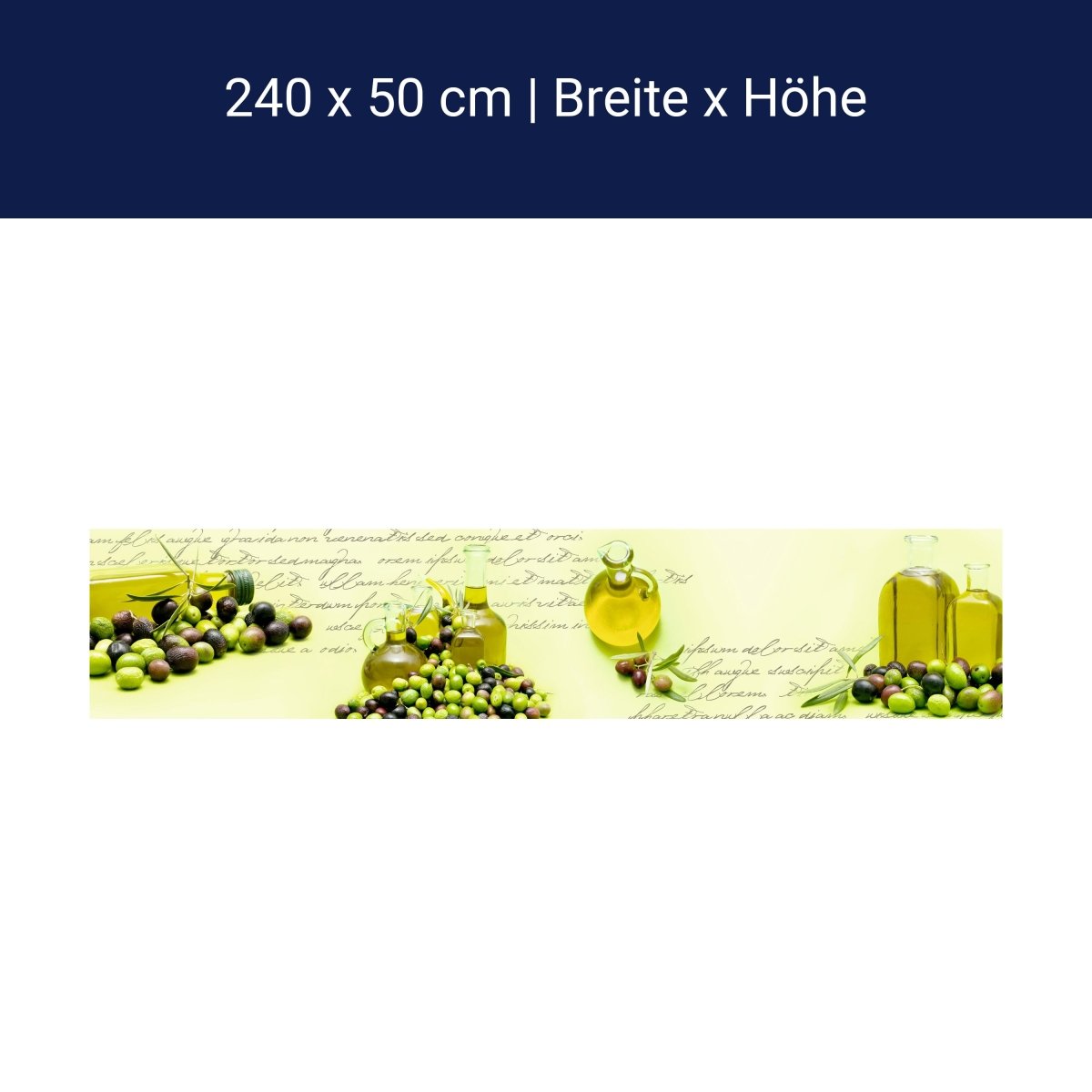 Küchenrückwand Oliven Öl Schrift Grün Flasche Glas M1157