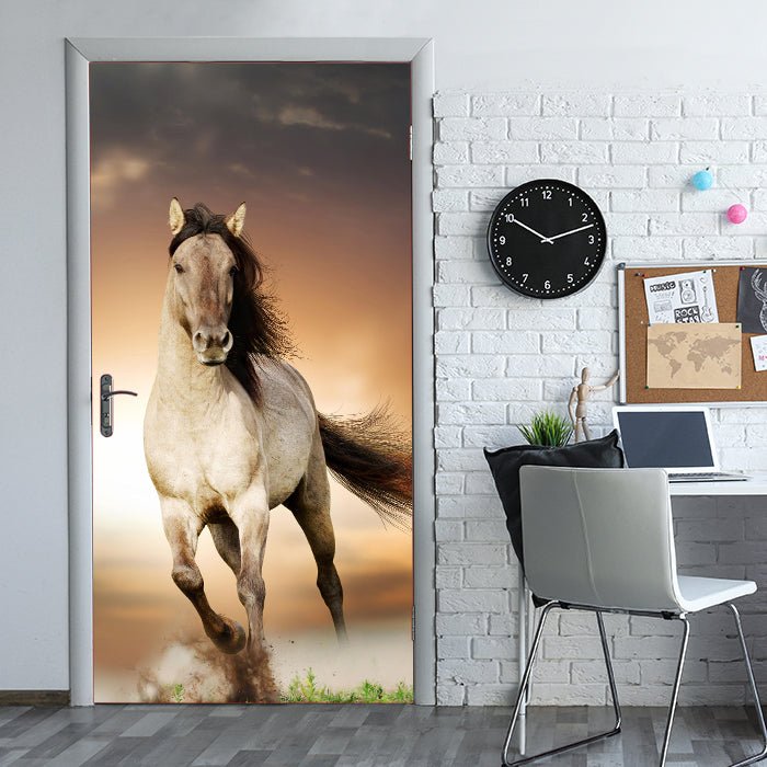Türtapete Pferd rennt über Wiese, Schimmel, Weiß M1158 - Bild 1