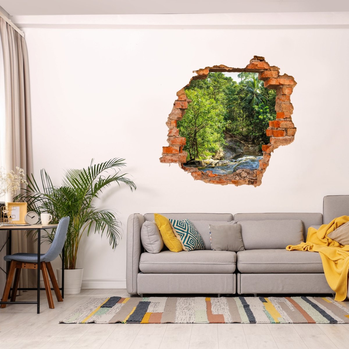 3D wall sticker waterfall from above, jungle, palm trees - Wall Decal M1160