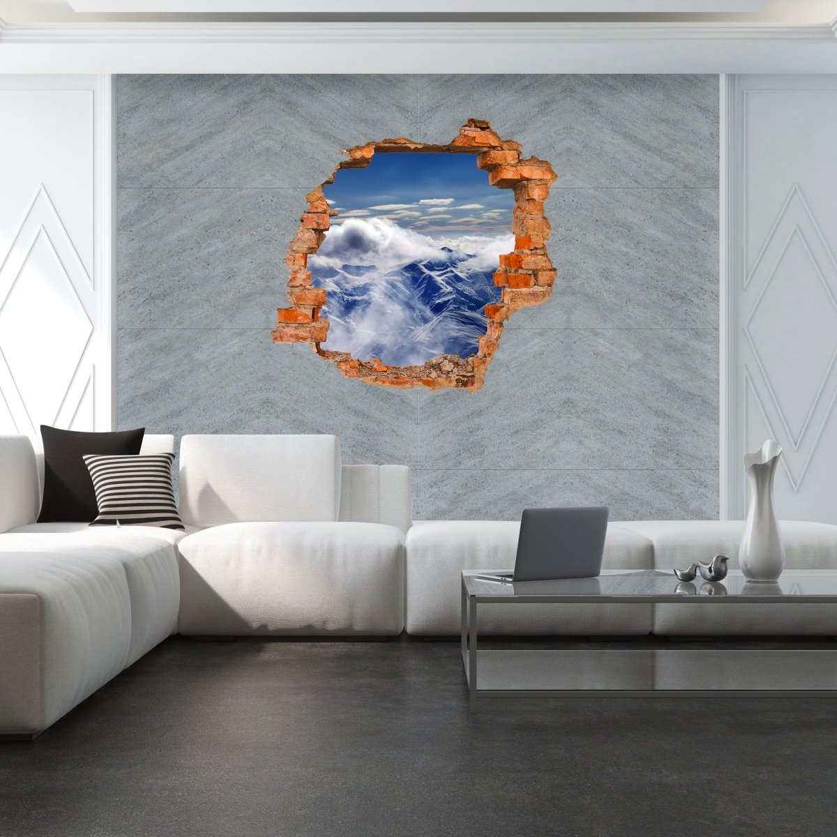 Sticker mural 3D nuages ​​&amp; montagnes, ciel, montagnes, neige - Sticker mural M1170