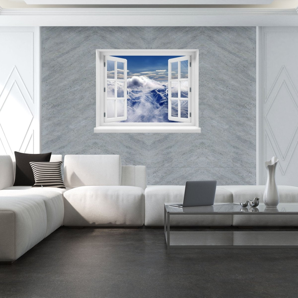 3D wall sticker clouds &amp; mountains, sky, mountains, snow - Wall Decal M1170