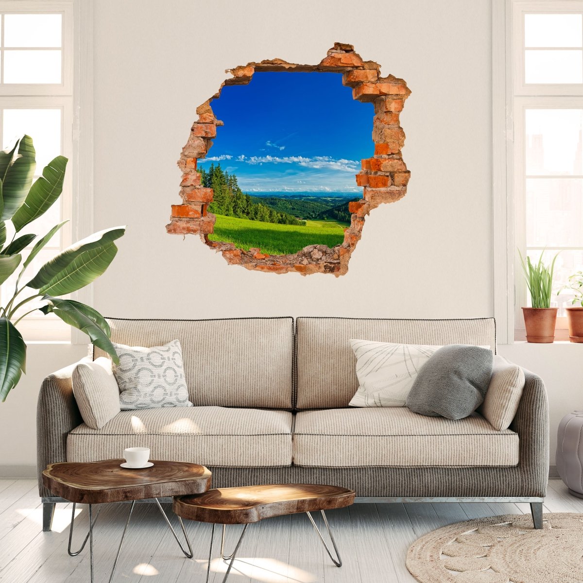 3D wall sticker wide view from the mountain, meadows, landscape - wall decal M1171