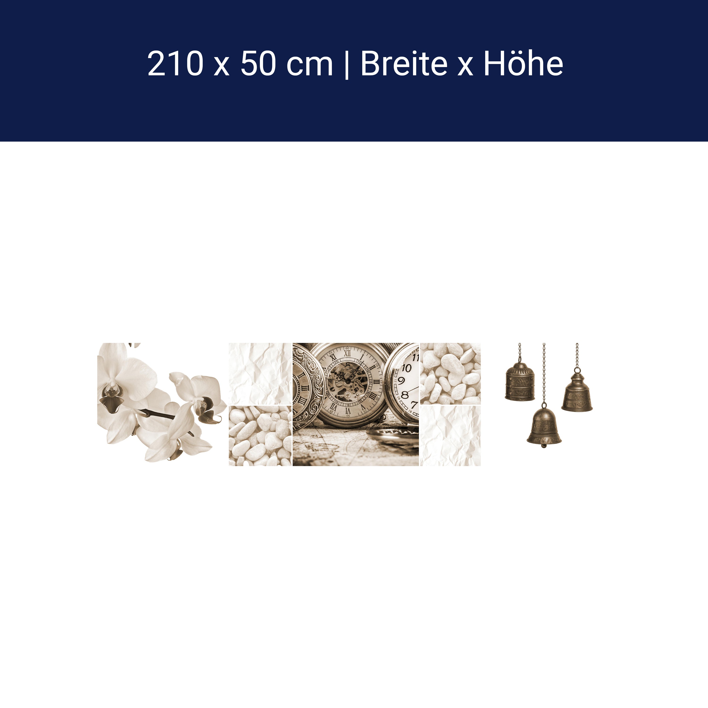 Küchenrückwand Uhren Glocken Steine Blüte Sepia Blumen M1175