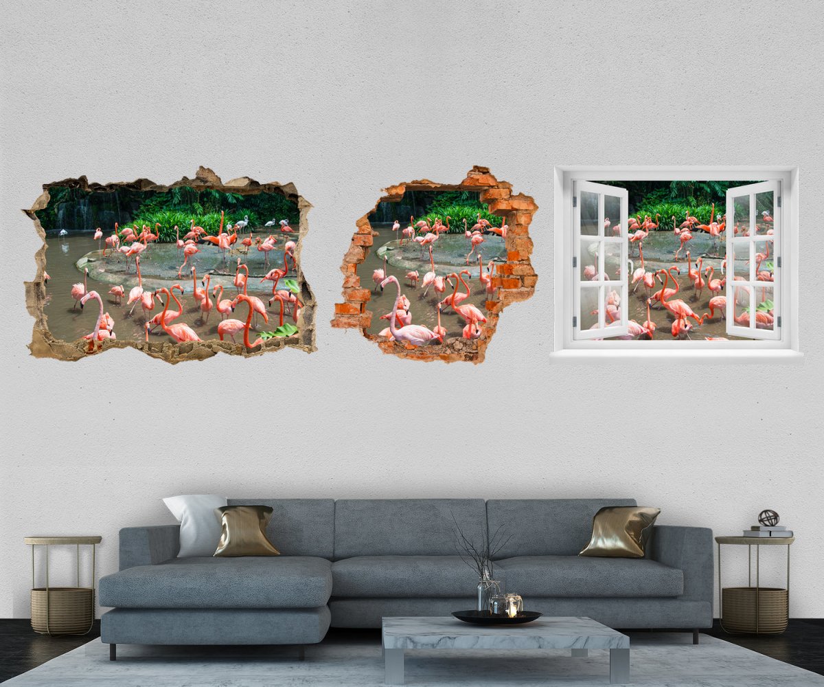 3D-Wandtattoo Flamingos am Wasser, Rosa, Flamingo entdecken - Wandsticker M1177 - Bild 1