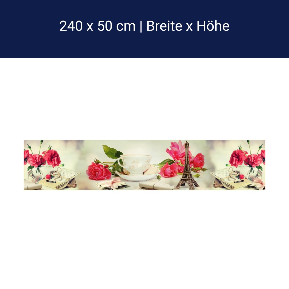 Küchenrückwand Eifelturm Rosen Briefe Schlüssel Tasse M1178