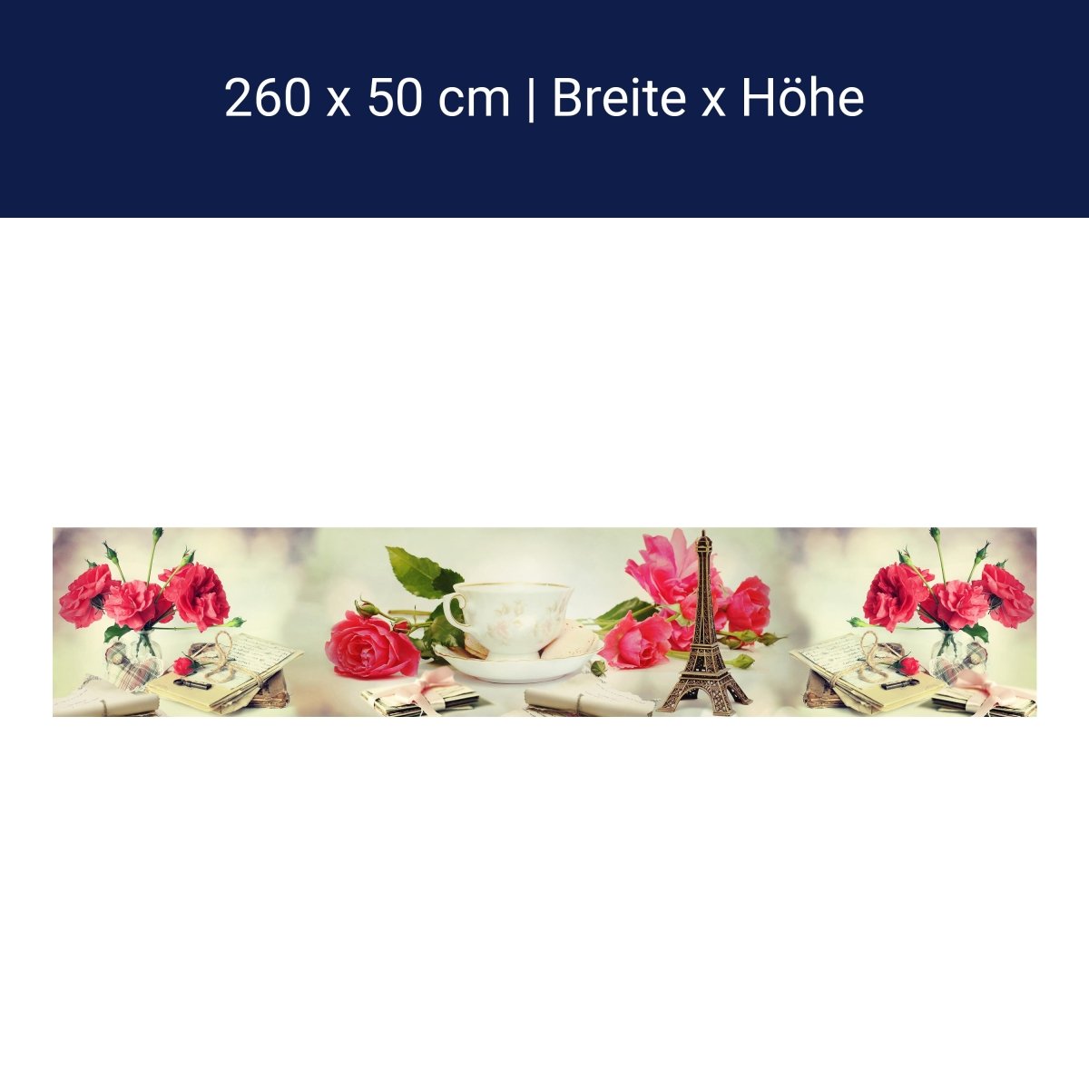 Küchenrückwand Eifelturm Rosen Briefe Schlüssel Tasse M1178