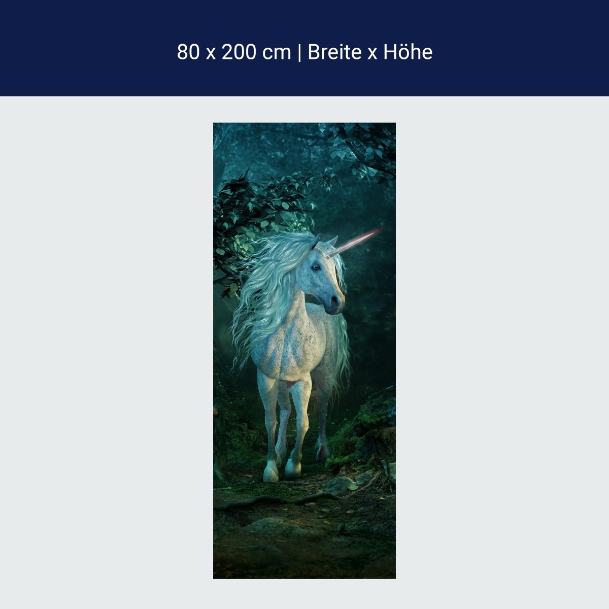 Door wallpaper white unicorn in the magic forest, fantasy M1185