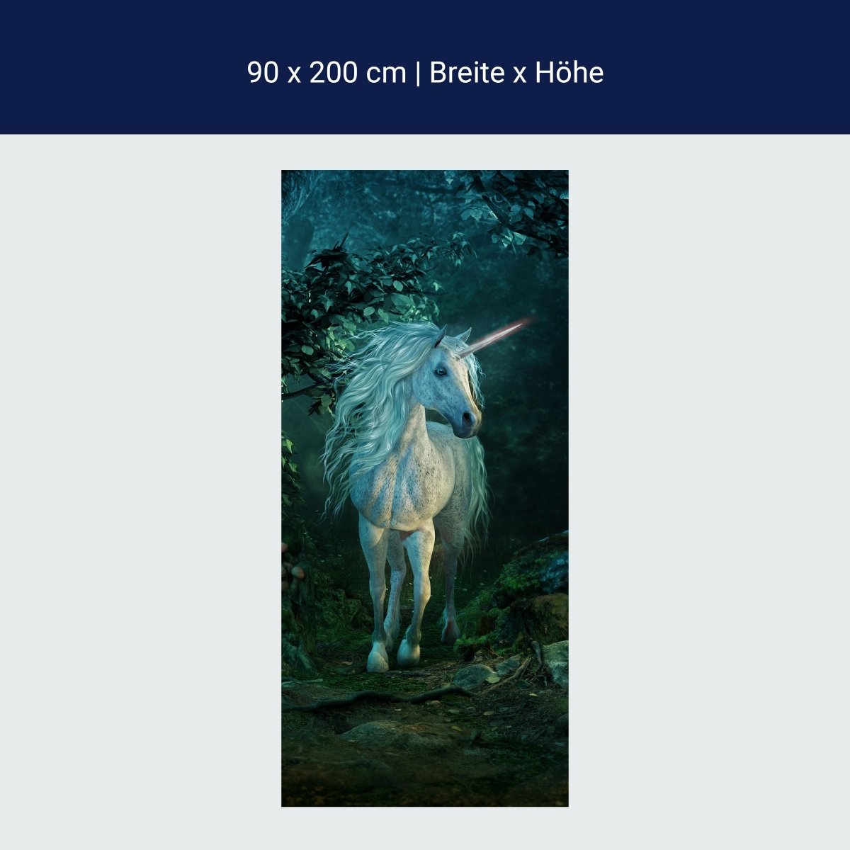Door wallpaper white unicorn in the magic forest, fantasy M1185