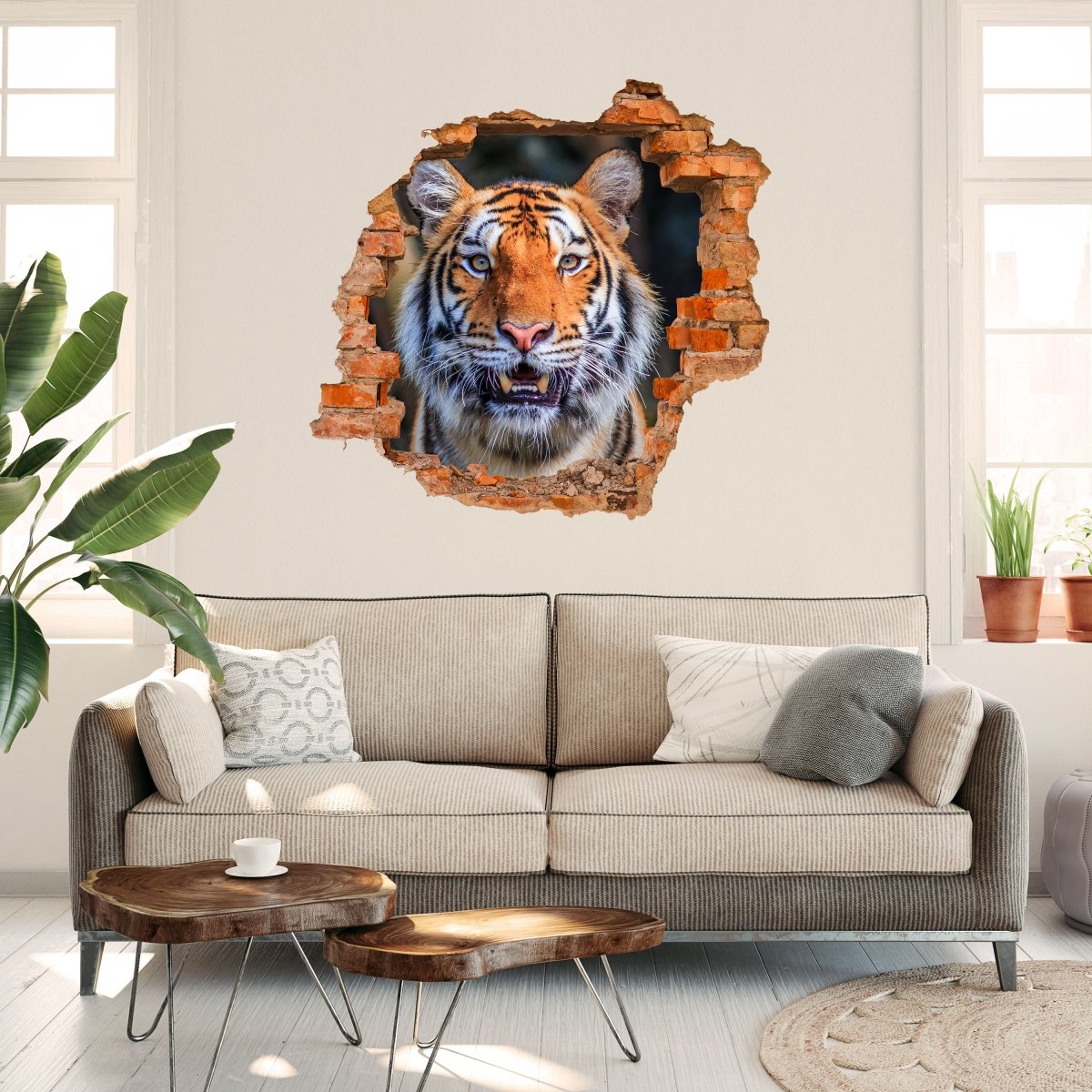 3D-Wandsticker Gesicht eines Tigers, Zähne, Raubtier - Wandtattoo M1187