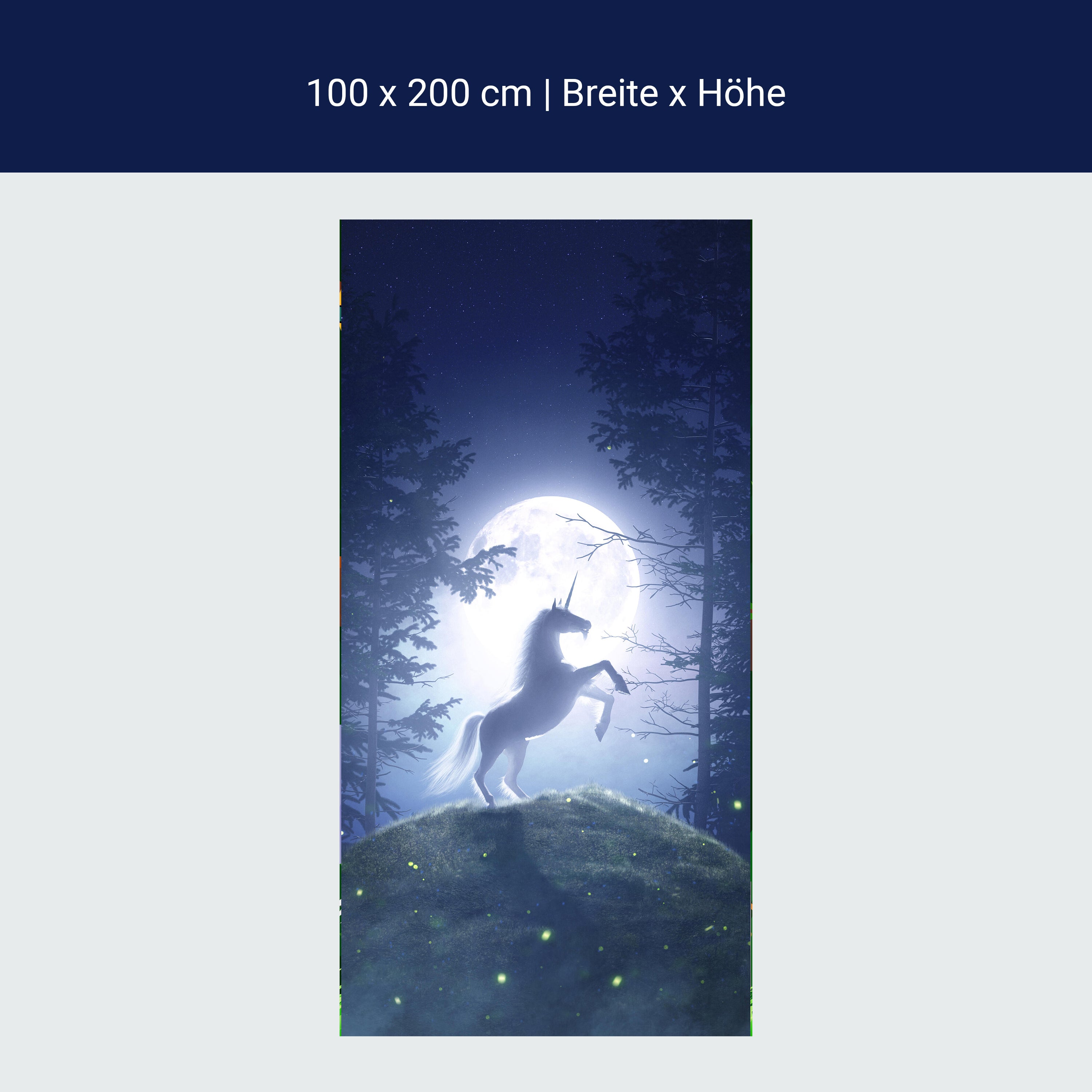 Door mural unicorn in the moonlight, forest, night M1188