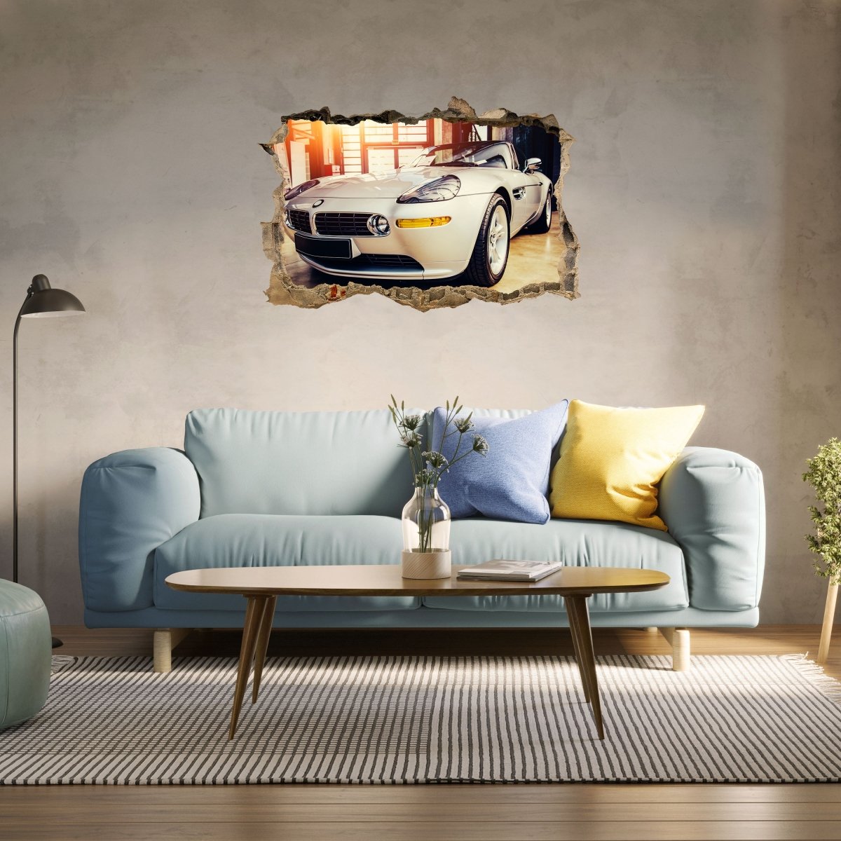 Sticker mural 3D voiture classique, voiture de sport, voiture, blanc, hall - Sticker mural M1188