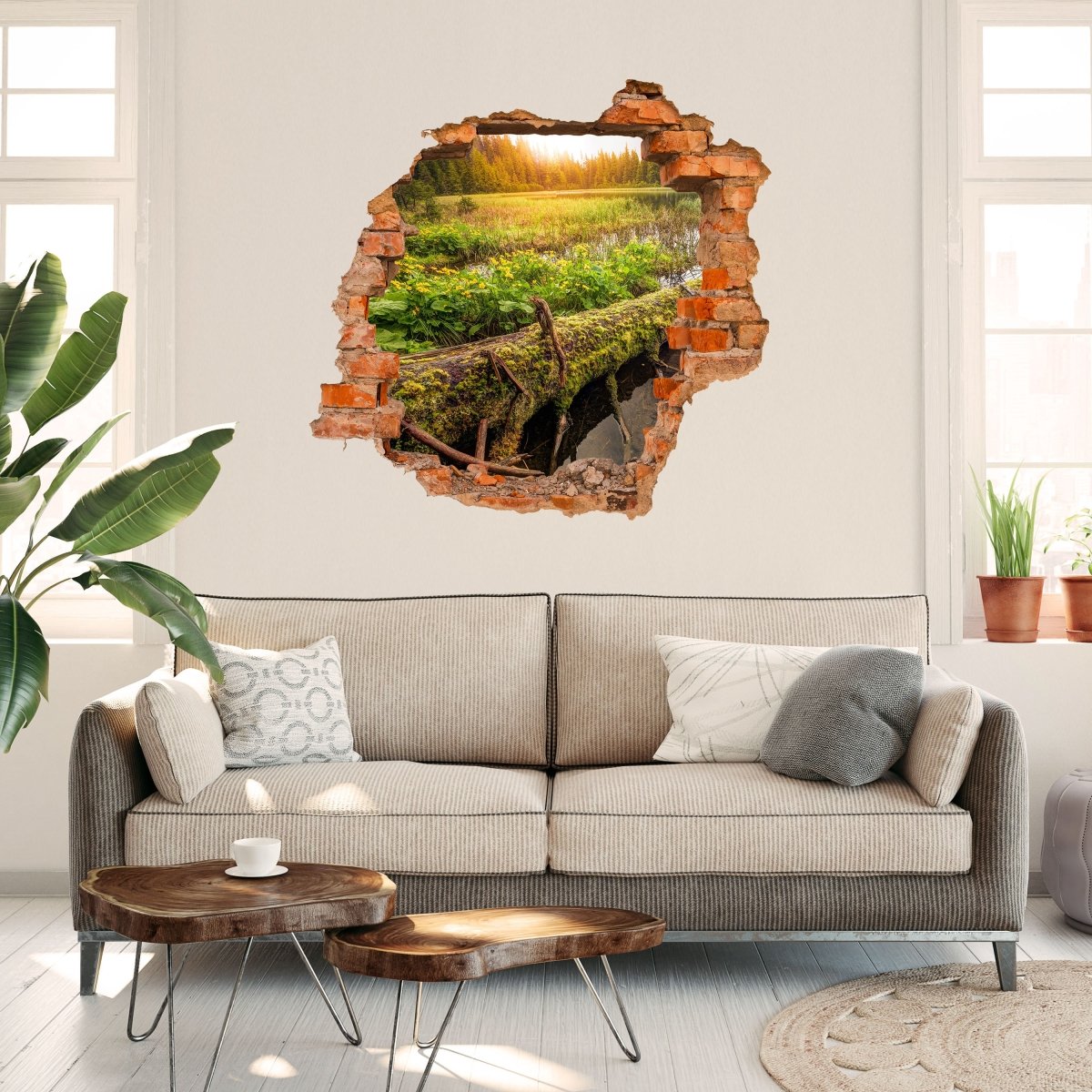 Sticker mural 3D arbre dans le lac, marécage, forêt, nature, mousse - Sticker mural M1194