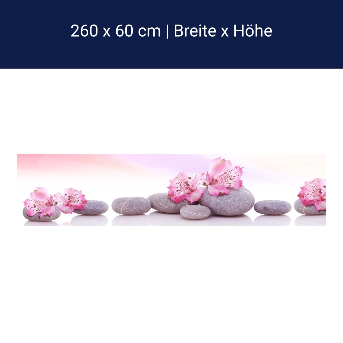 Küchenrückwand Steine Linien Spiegelung Rosa Blüten M1198