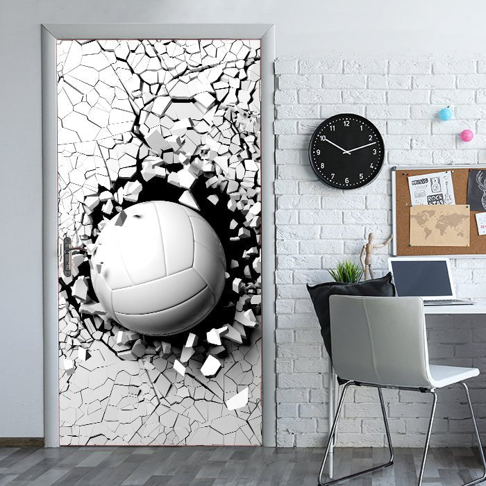 Türtapete Volleyball durch Wand, 3D Motiv, Sport M1199 - Bild 1