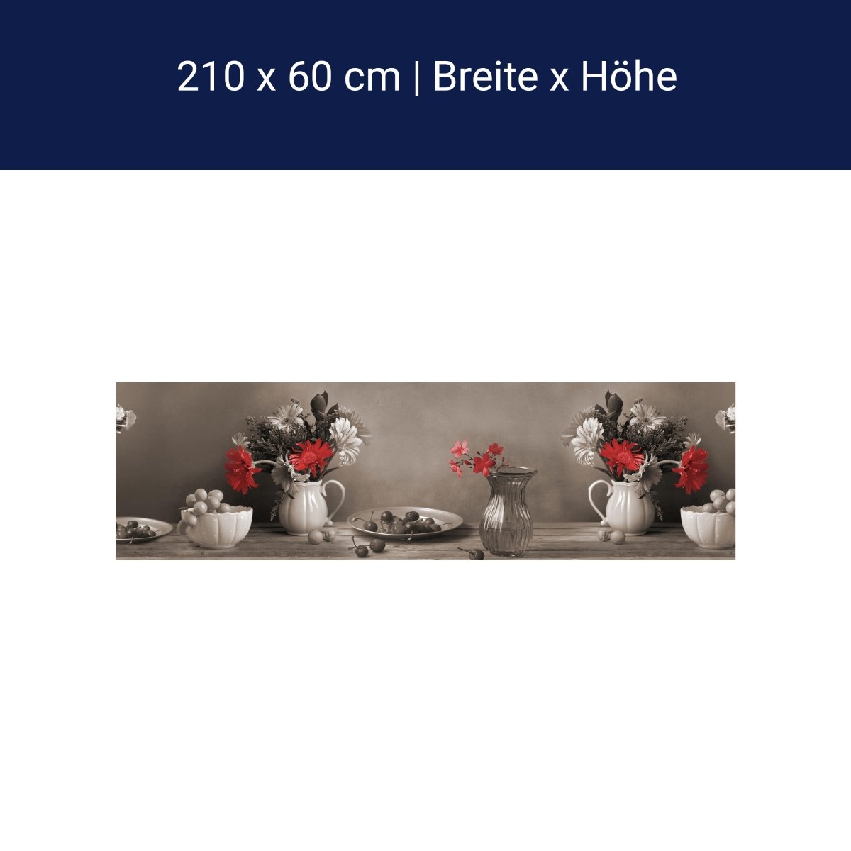 Küchenrückwand Tisch Kischen Sepia Porzellan Blumen M1203