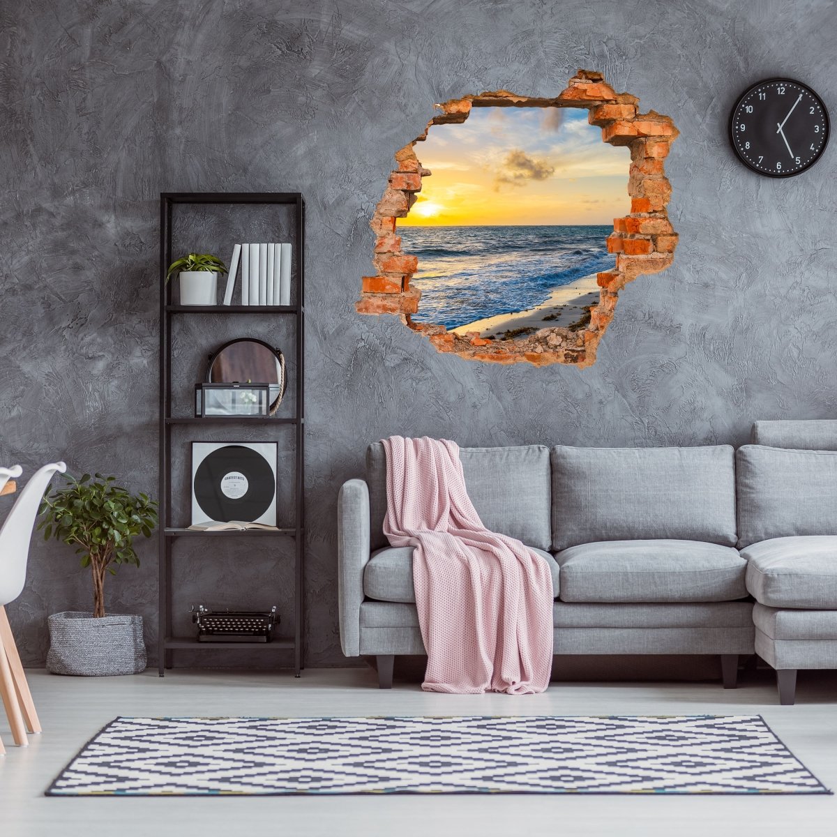 Sticker mural 3D plage au coucher du soleil, mer, soleil - Sticker mural M1203