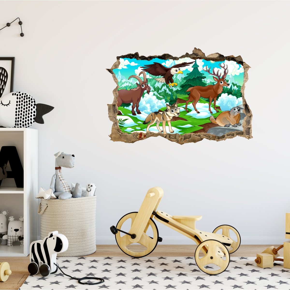 Sticker mural 3D animaux de la montagne, neige, loup, aigle - Wall Decal M1205