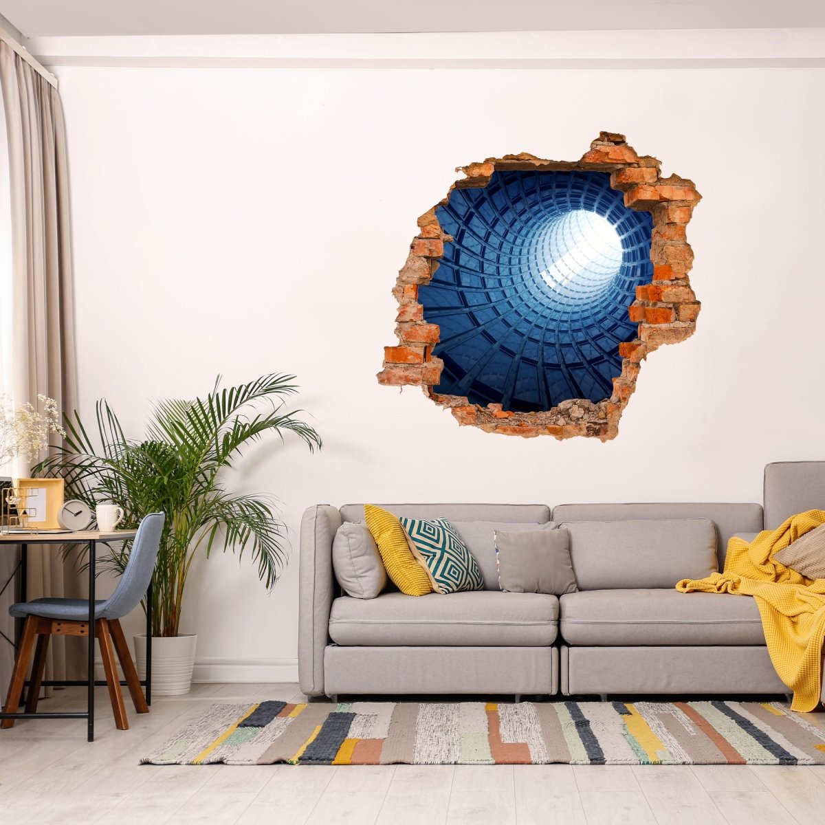 Sticker mural 3D tunnel 3D, lumière, bleu, cône de lumière - Wall Decal M1211