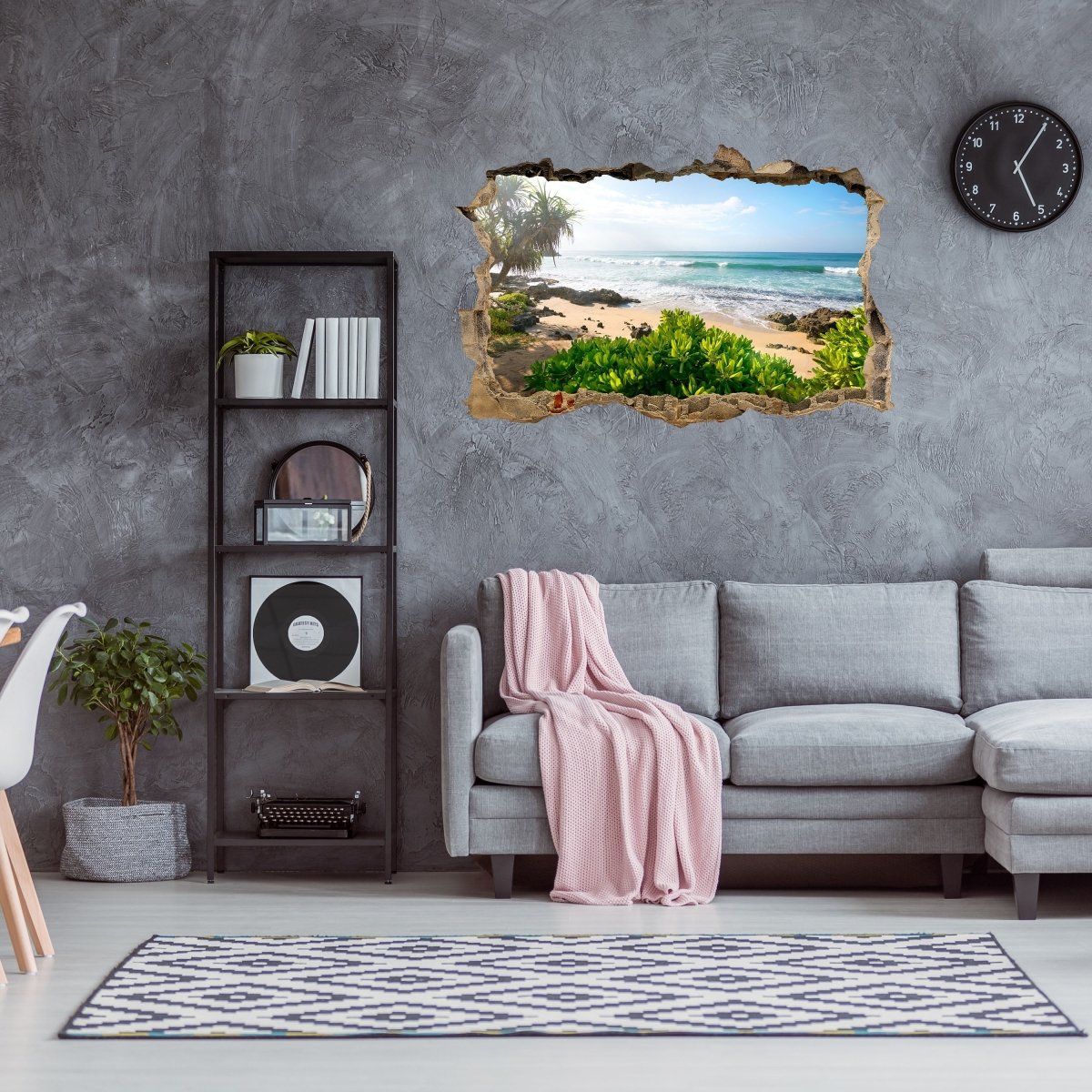 Sticker mural 3D mer &amp; palmiers, plage, tropiques, soleil - Wall Decal M1212