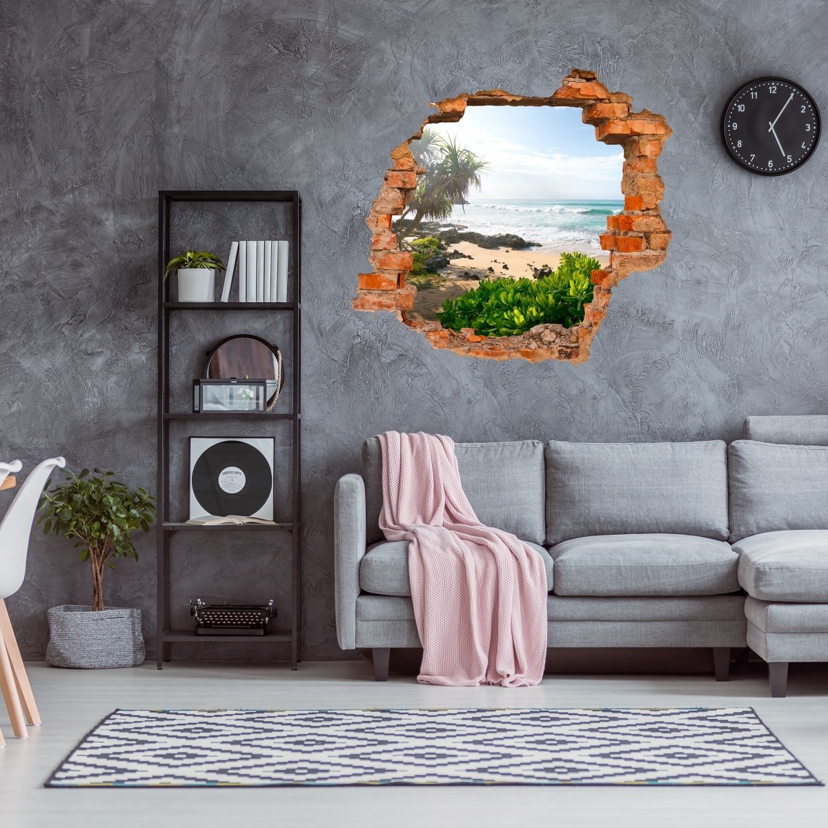 Sticker mural 3D mer &amp; palmiers, plage, tropiques, soleil - Wall Decal M1212
