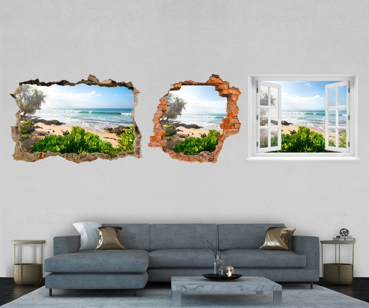 3D-Wandtattoo Meer & Palmen, Strand, Tropen, Sonne entdecken - Wandsticker M1212 - Bild 1