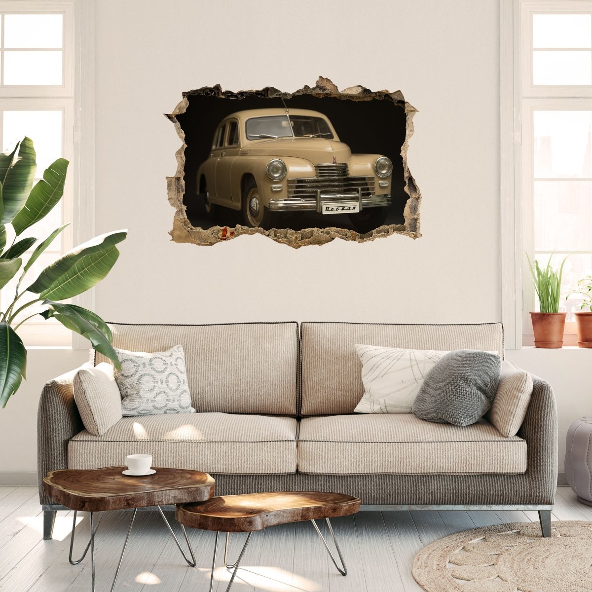 Sticker mural 3D vintage beige, voiture, véhicule, Russie - Wall Decal M1221