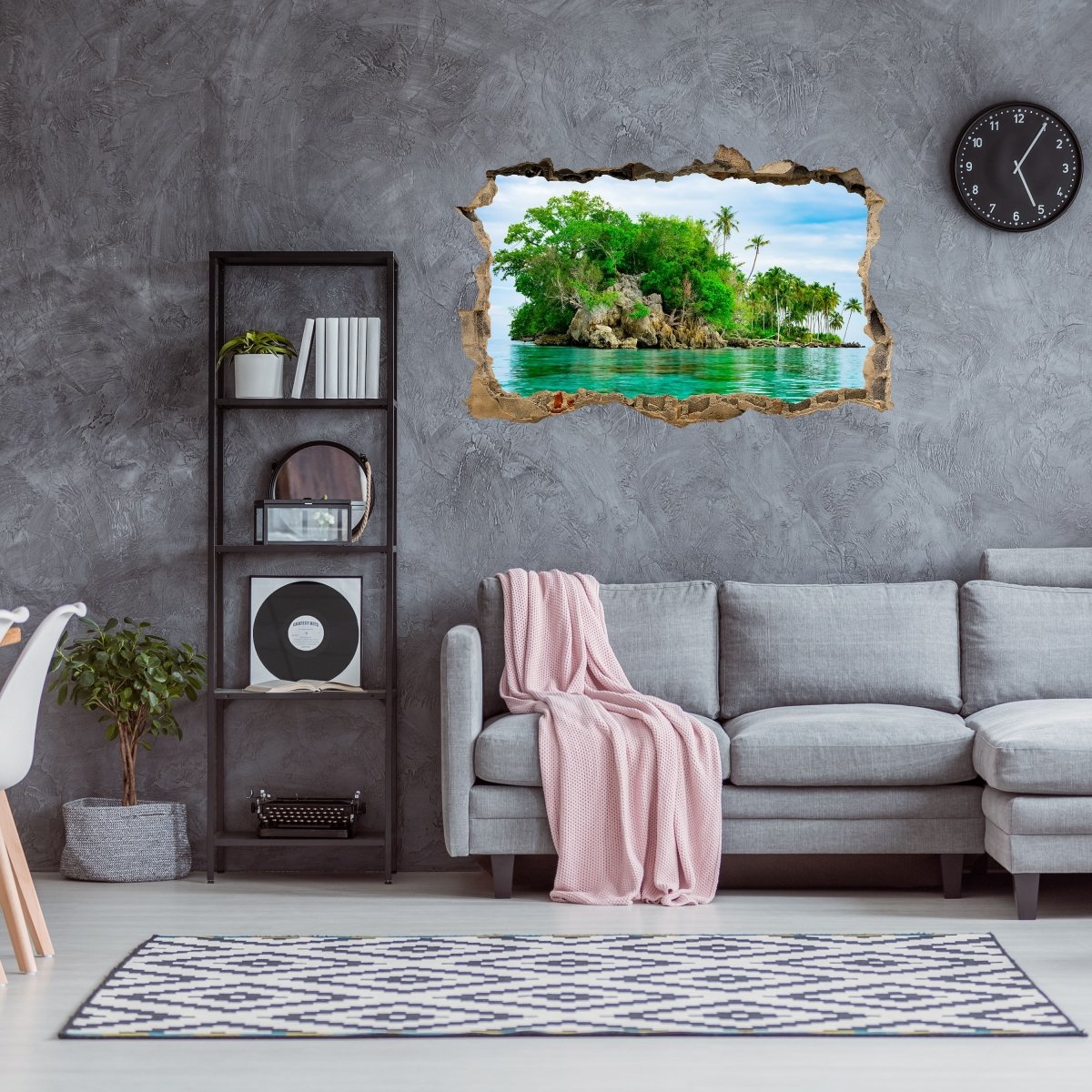 3D wall sticker lonely island, palm trees, rocks, sea - wall decal M1222