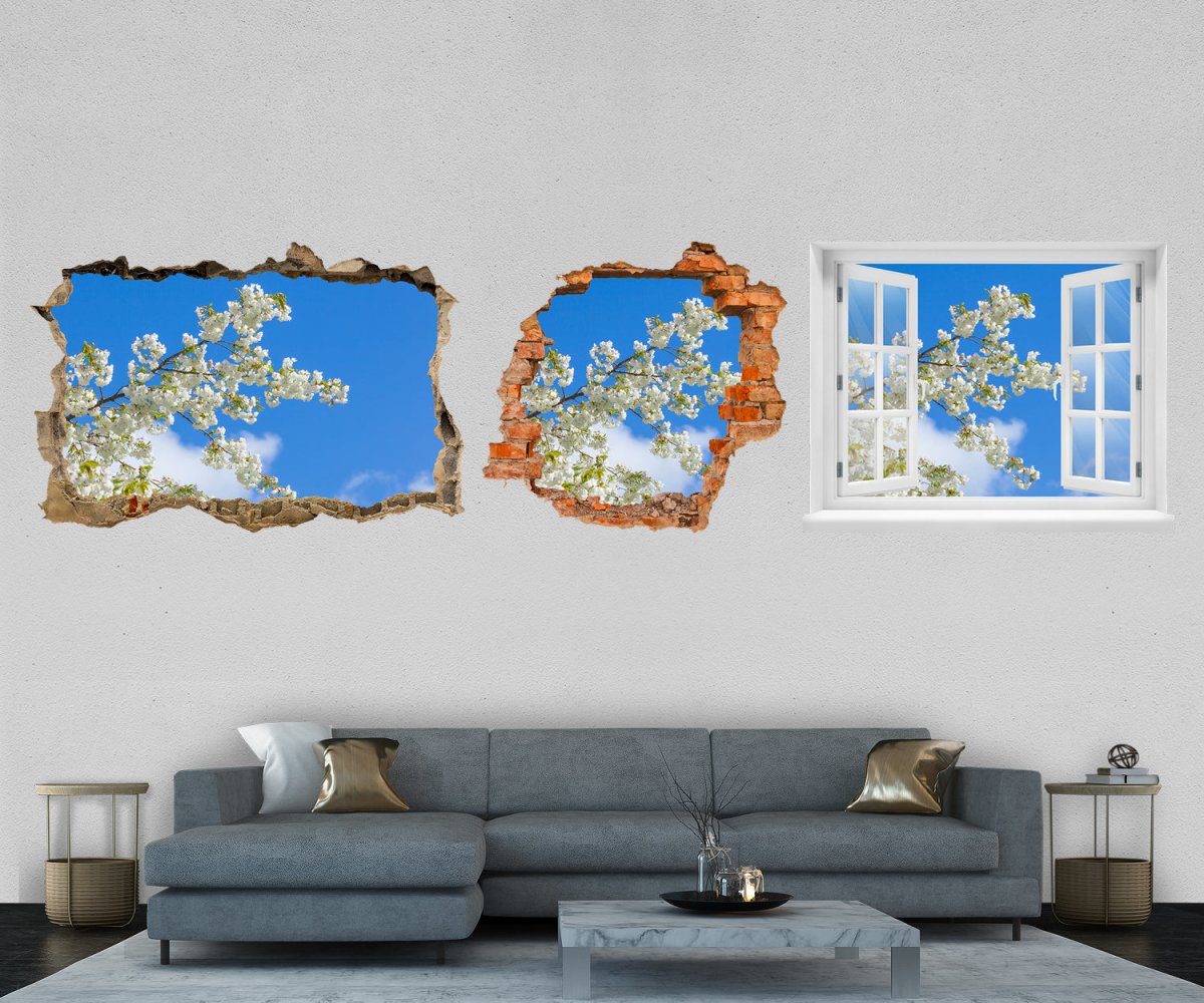 3D-Wandtattoo Kirschblüten in der Sonne, Himmel, Blau entdecken - Wandsticker M1228 - Bild 1
