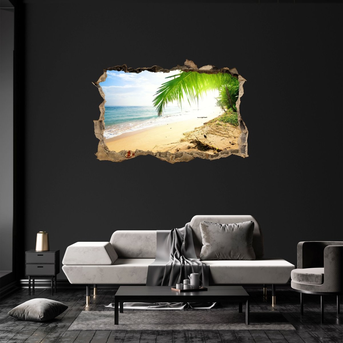 3D wall sticker beach in the sun, palm trees, sea, sand - Wall Decal M1232