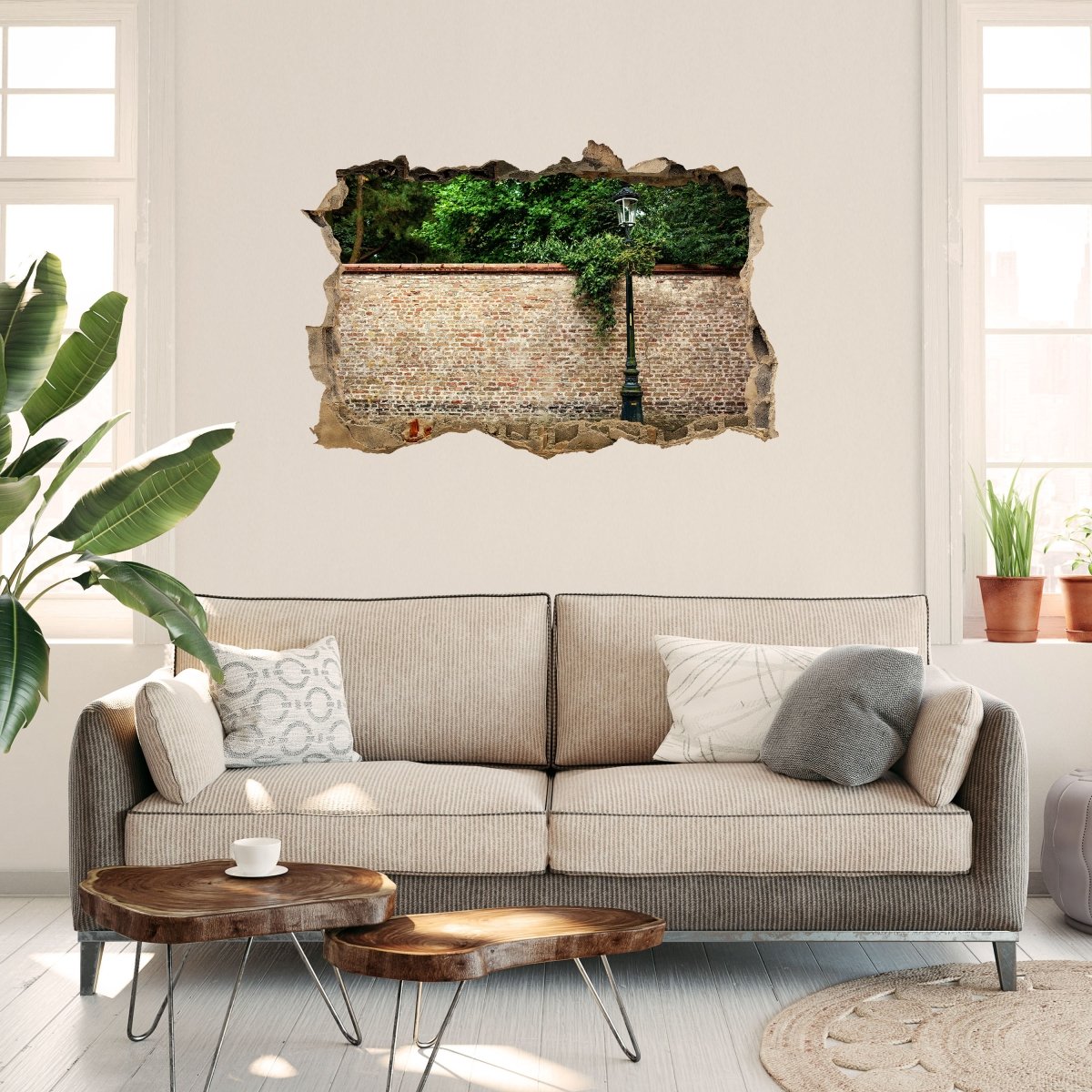 3D wall sticker wall &amp; lantern, ivy, stone wall, trees - Wall Decal M1237