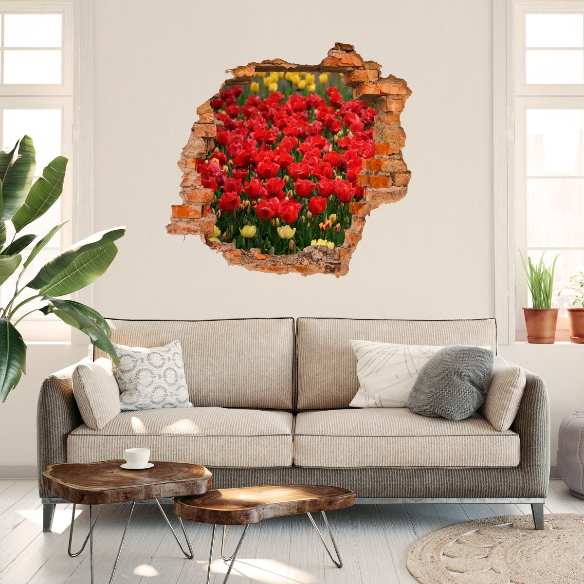 3D-Wandsticker Tulpen Feld, Rot, Gelb, Blumen, Blüten - Wandtattoo M1246