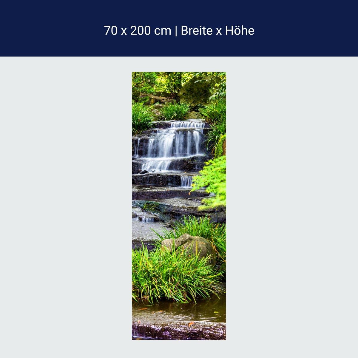 Türtapete Wasserfall, Treppe, Wasser, Bach, Grün M1247
