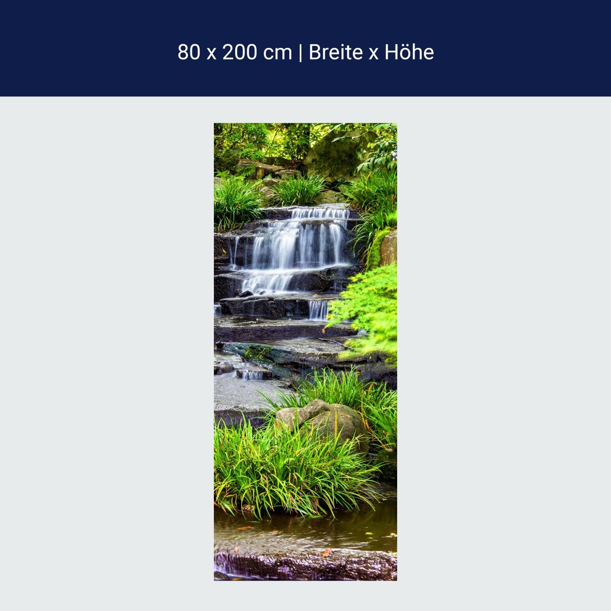 Türtapete Wasserfall, Treppe, Wasser, Bach, Grün M1247