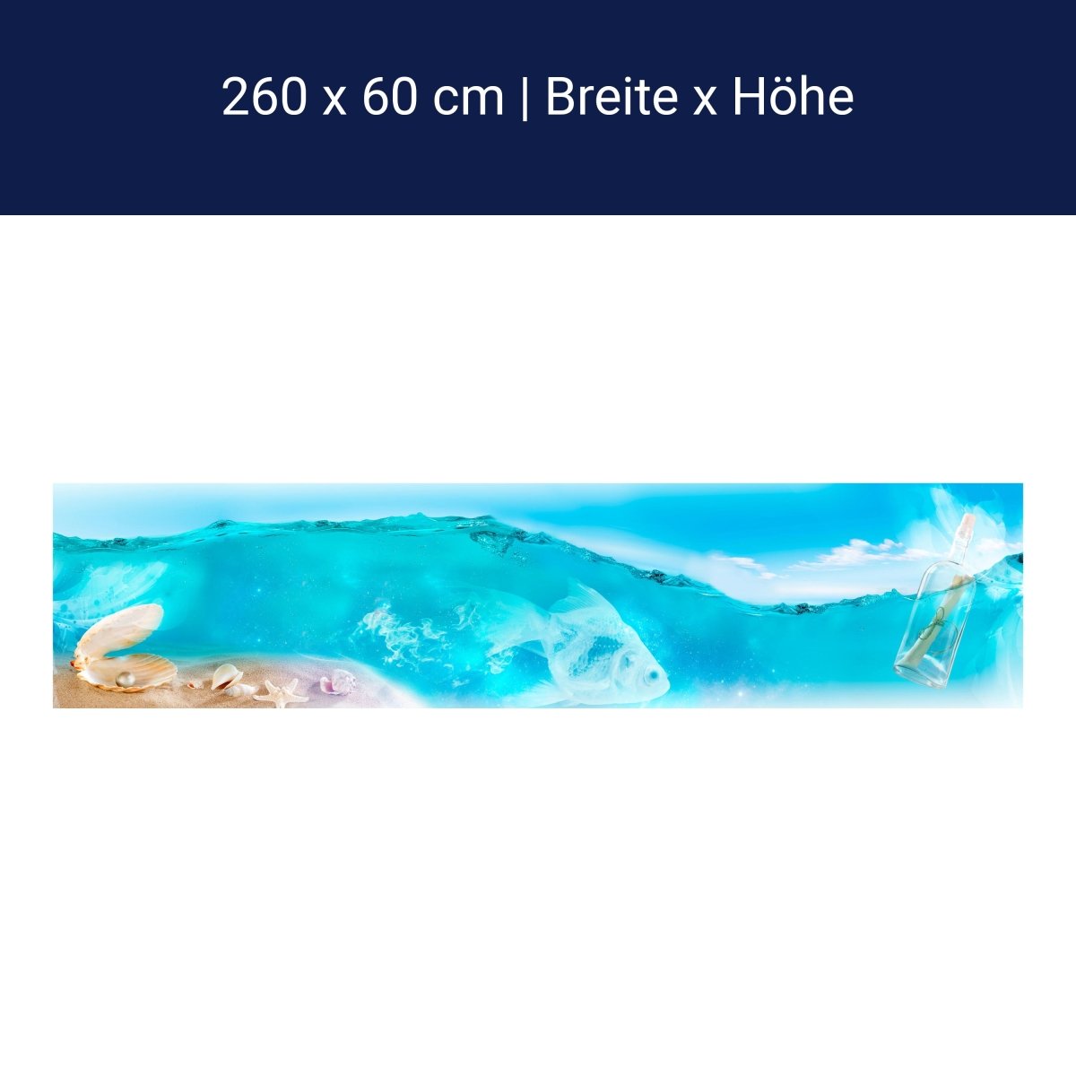 Küchenrückwand Hellblau See Wasser Flaschenpost Muschel M1249