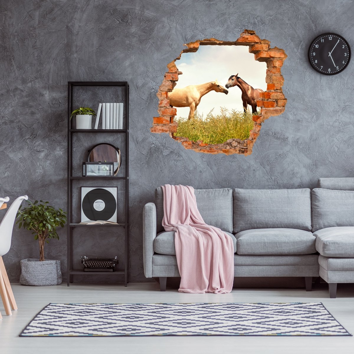 Sticker mural 3D chevaux au pâturage, animal, prairie, cheval - Sticker mural M1251