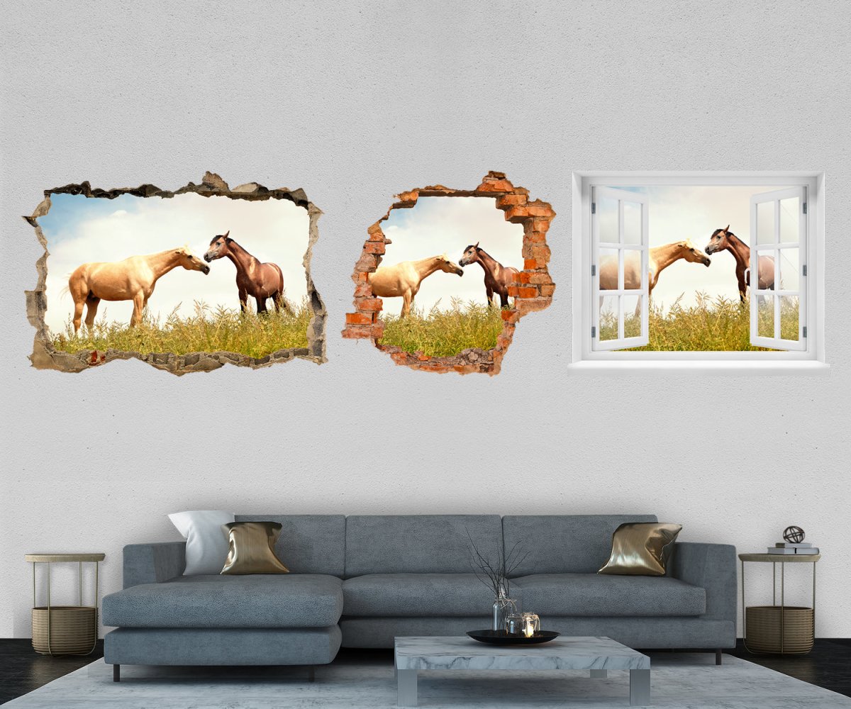 3D-Wandtattoo Pferde auf der Weide, Tier, Wiese, Pferd entdecken - Wandsticker M1251 - Bild 1
