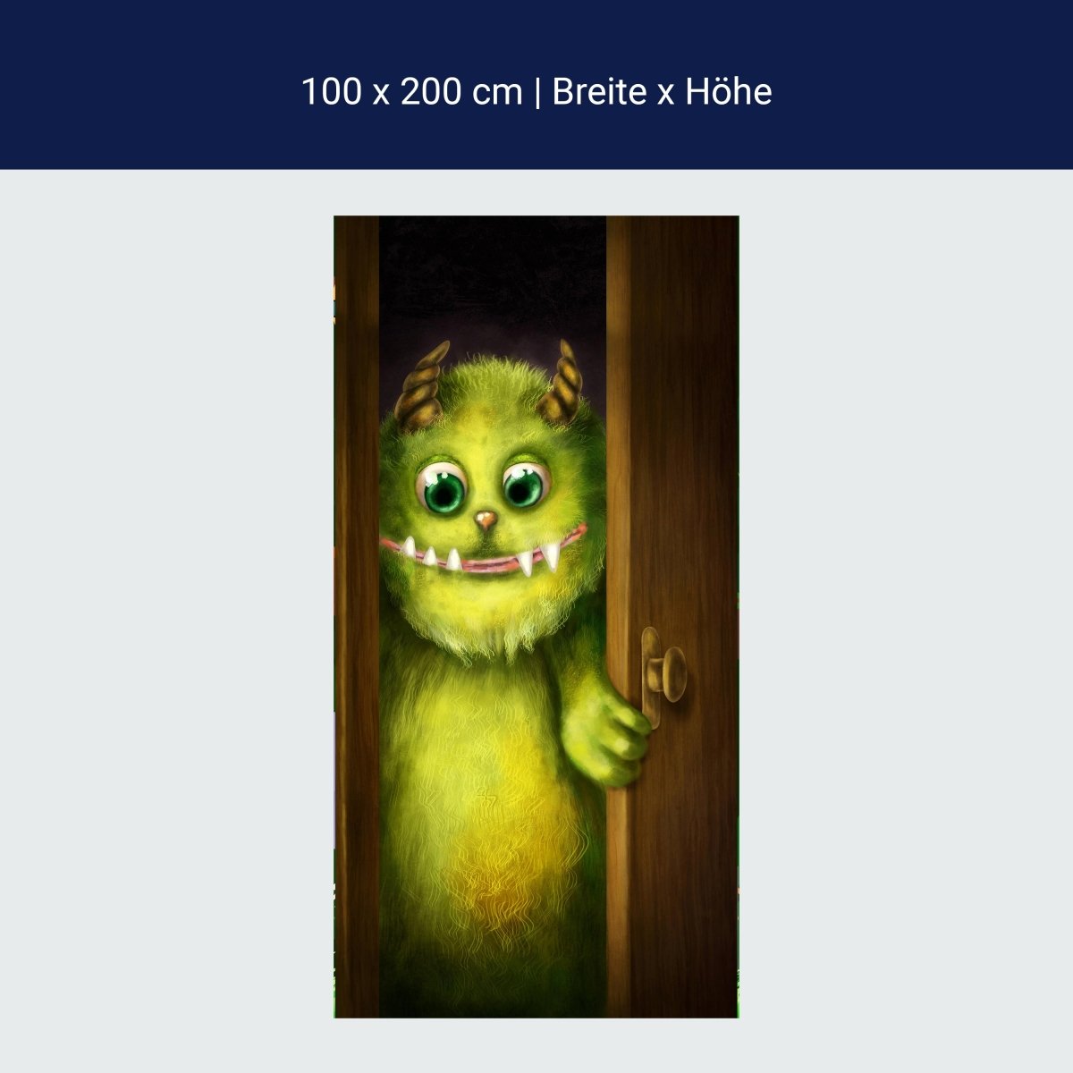 Türtapete grünes Monster in der Tür, Hörner, Zähne M1252