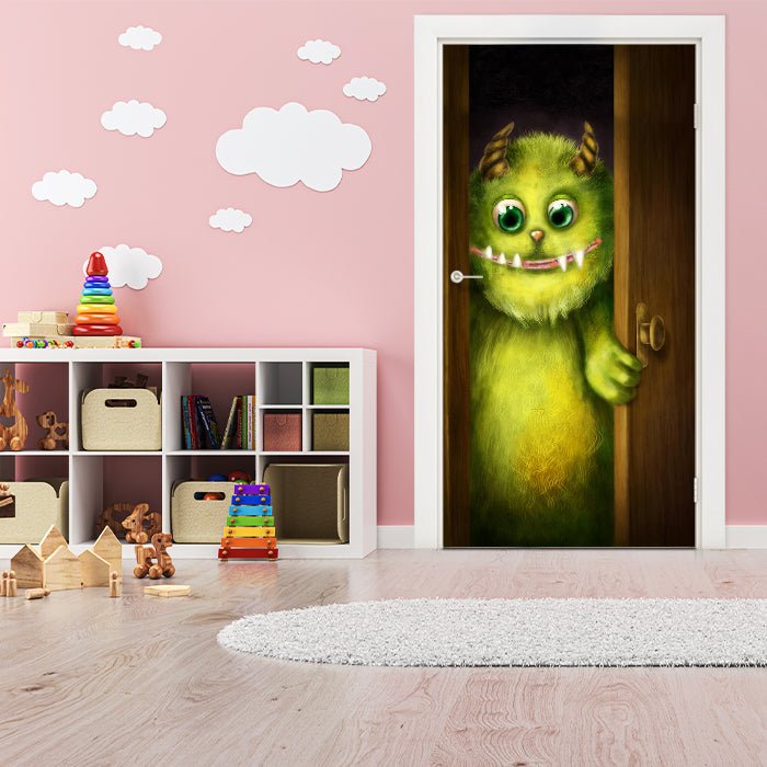 Türtapete grünes Monster in der Tür, Hörner, Zähne M1252 - Bild 1