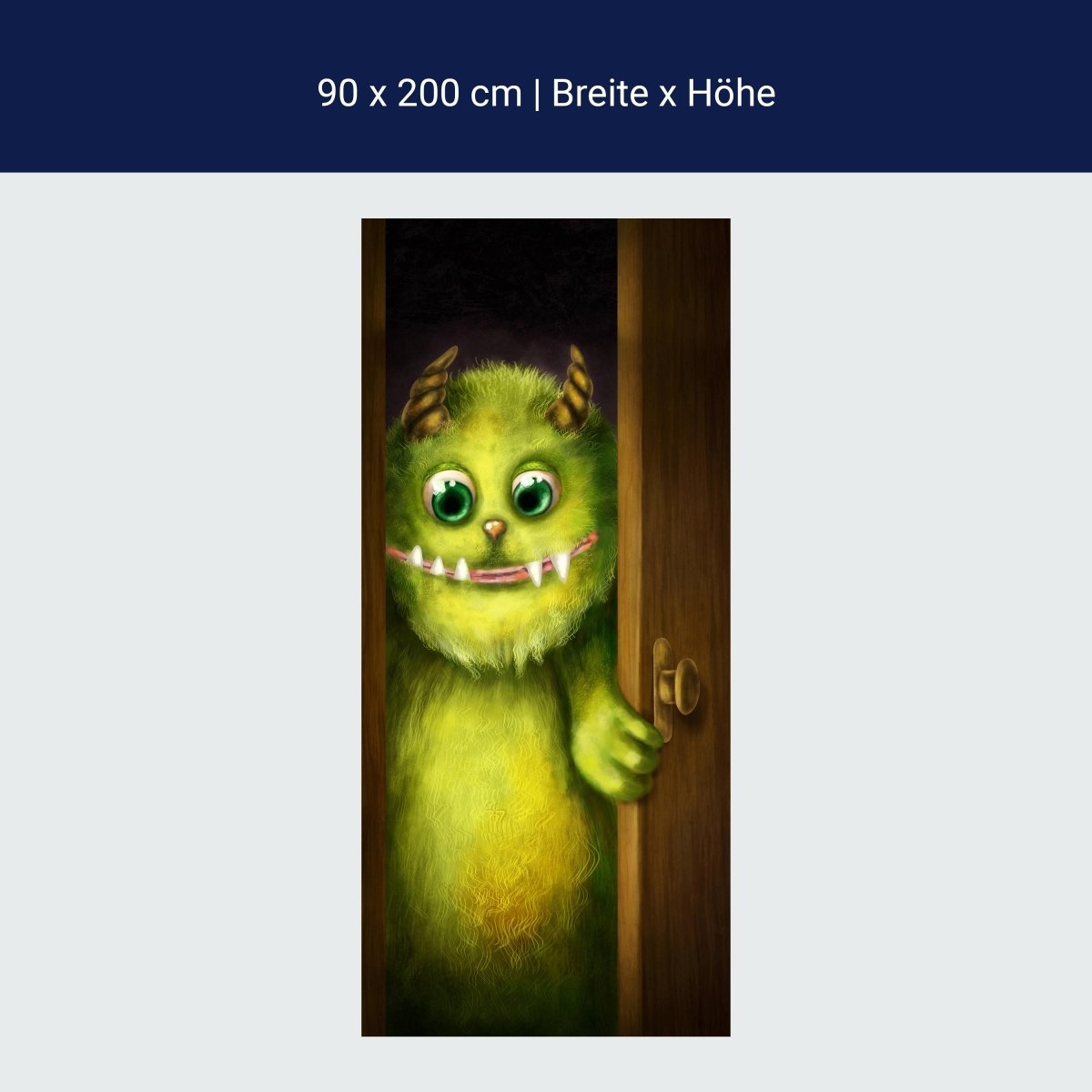 Türtapete grünes Monster in der Tür, Hörner, Zähne M1252