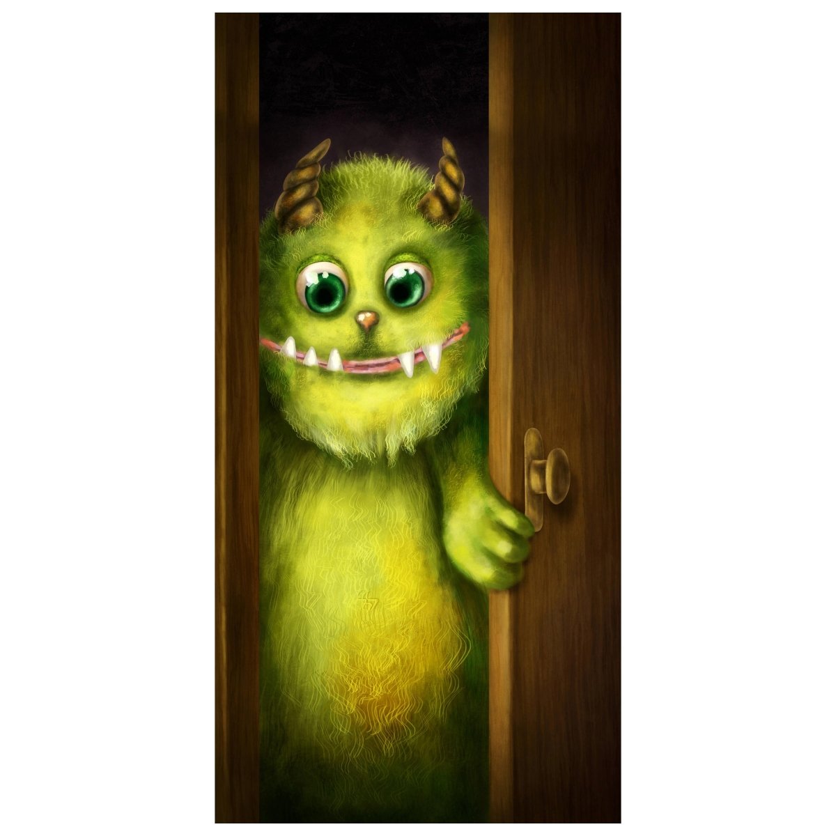 Türtapete grünes Monster in der Tür, Hörner, Zähne M1252 - Bild 2