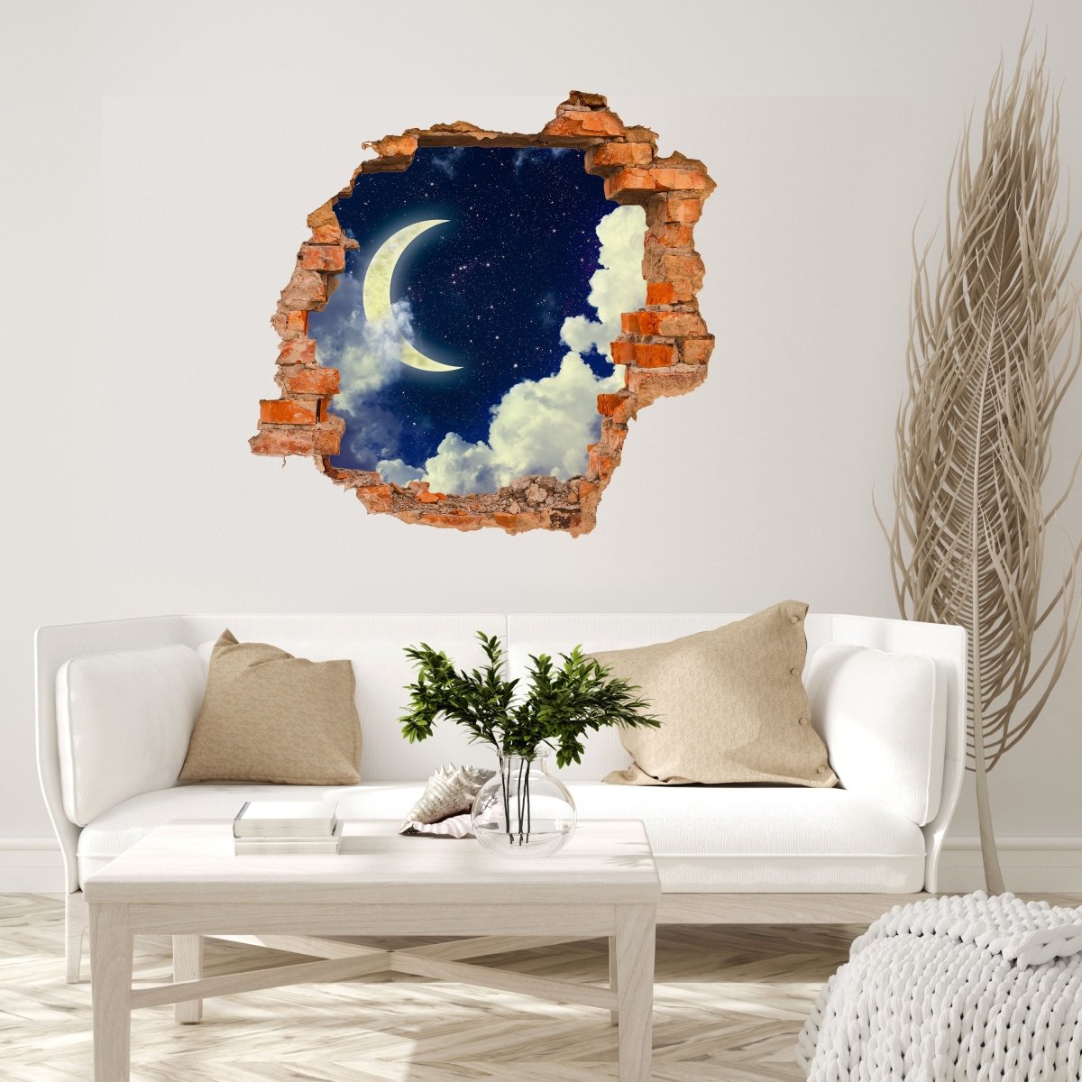 Sticker mural 3D lune &amp; étoiles, nuages, ciel étoilé - Wall Decal M1254