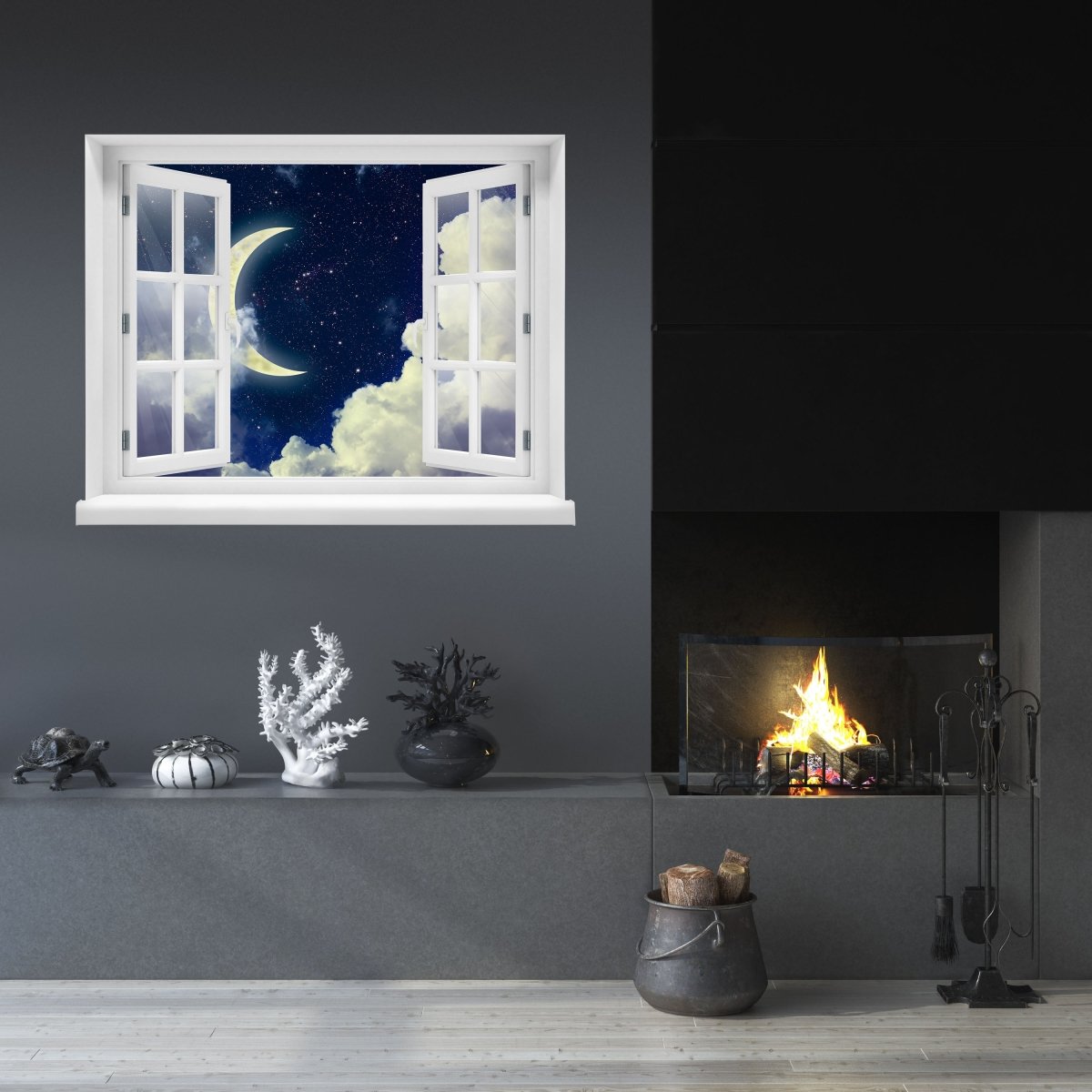 3D-Wandsticker Mond & Sterne, Wolken, Sternenhimmel - Wandtattoo M1254