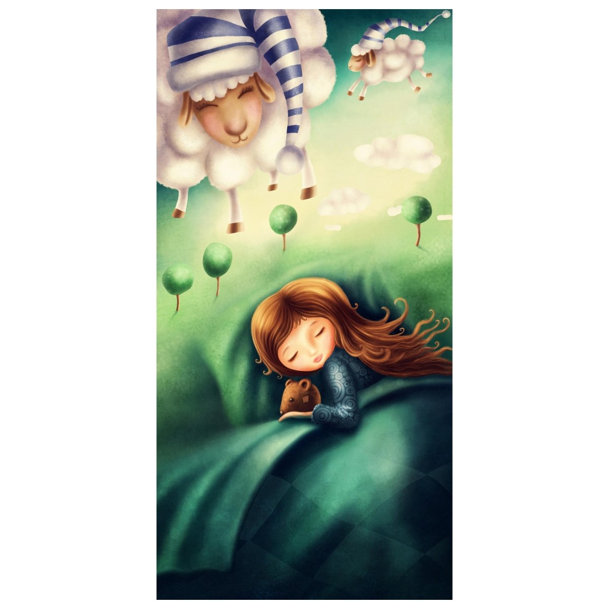 Türtapete schlafendes Kind, Schafe, Träumen, Baum M1255 - Bild 2